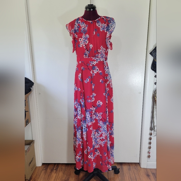 NWT TOMMY HILFIGER Chiffon Flutter Sleeve Maxi Dress - Picture 5 of 12